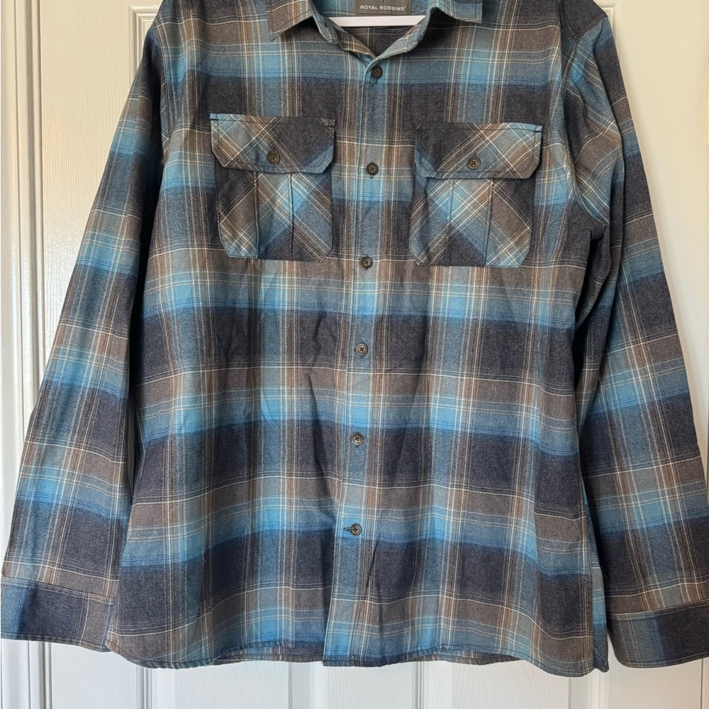 Royal Robbins Gray and Blue Plaid Shirt